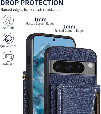 حافظة هاتف لهاتف Google Pixel 8 Pro 5G مع حزام كتف كروس وحامل بطاقات الائتمان الجلدية وجيب رفيع وحامل ملحقات الخلية Pixel8Pro Pixel8 XL Eight 8Pro Girls أزرق in Kuwait