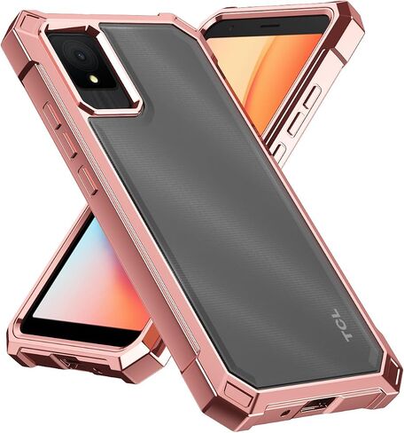 for TCL K11 Phone Case + Tempered Glass Screen Protector,Electroplated PC Front Frame Soft TPU Transparent Back Cover for TCL K11 (Rose Gold) in Saudi Arabia