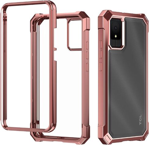 for TCL K11 Phone Case + Tempered Glass Screen Protector,Electroplated PC Front Frame Soft TPU Transparent Back Cover for TCL K11 (Rose Gold) in Saudi Arabia