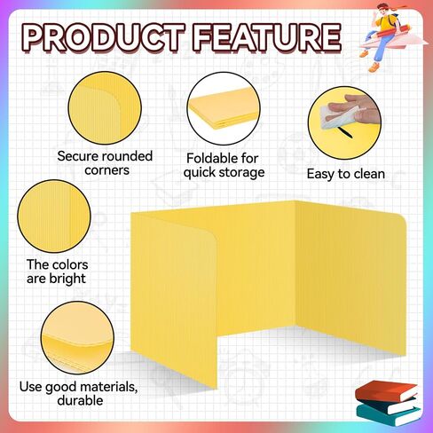 12 Pcs Desk Dividers for Students Classroom Plastic Privacy Folders Colored Test Dividers for Students Desks Trifold Privacy Panel Partitions for School Teacher Supplies(Multicolor) in Kuwait