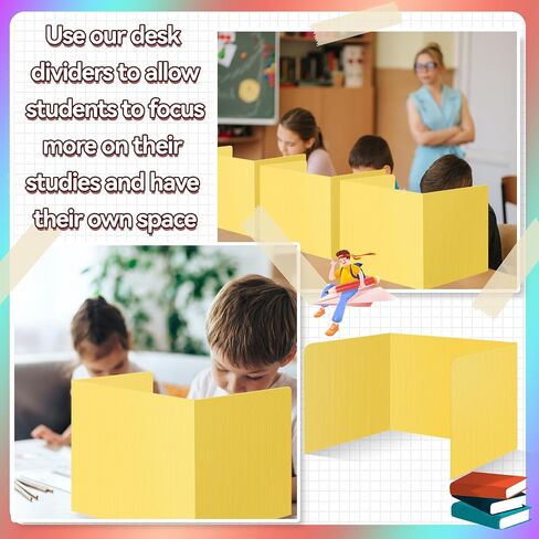 12 Pcs Desk Dividers for Students Classroom Plastic Privacy Folders Colored Test Dividers for Students Desks Trifold Privacy Panel Partitions for School Teacher Supplies(Multicolor) in Kuwait