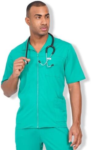 سترة MIKAL Scrub للرجال ذات الياقة، مقاس عادي مع 5 جيوب من قطن الليكرا فائق النعومة، زي طبي/رعاية صحية ممتاز in Saudi Arabia