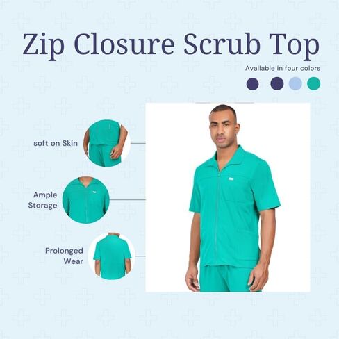 سترة MIKAL Scrub للرجال ذات الياقة، مقاس عادي مع 5 جيوب من قطن الليكرا فائق النعومة، زي طبي/رعاية صحية ممتاز in Saudi Arabia
