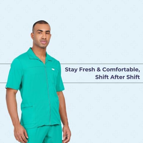سترة MIKAL Scrub للرجال ذات الياقة، مقاس عادي مع 5 جيوب من قطن الليكرا فائق النعومة، زي طبي/رعاية صحية ممتاز in Saudi Arabia