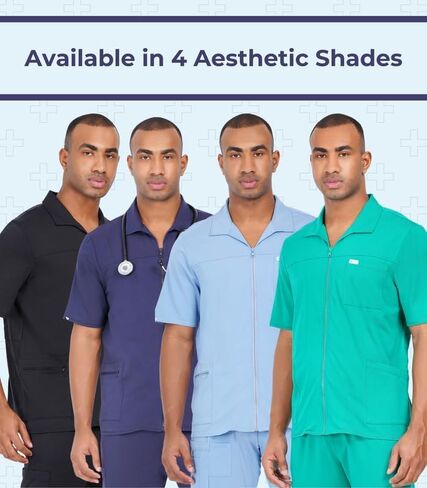 سترة MIKAL Scrub للرجال ذات الياقة، مقاس عادي مع 5 جيوب من قطن الليكرا فائق النعومة، زي طبي/رعاية صحية ممتاز in Saudi Arabia