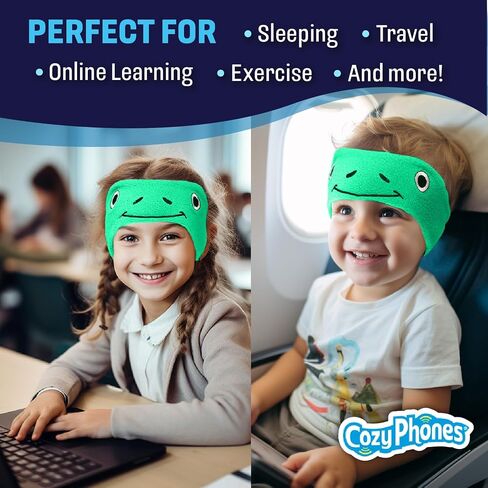 CozyPhones Over The Ear Headband Headphones - Kids Headphones Volume Limited with Thin Speakers & Super Soft Fleece Headband - Green Frog in Kuwait