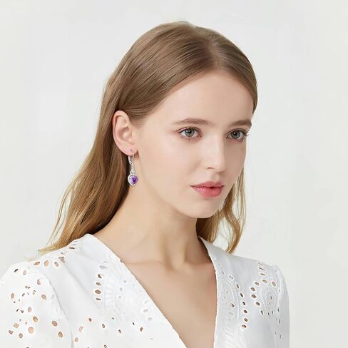 Heart Celtic Knot Drop Earrings for Women, 925 Sterling Silver Love Dangle Earrings with Heart Cut AAAAA Cubic Zirconia 12 Birth Stone Color in Kuwait