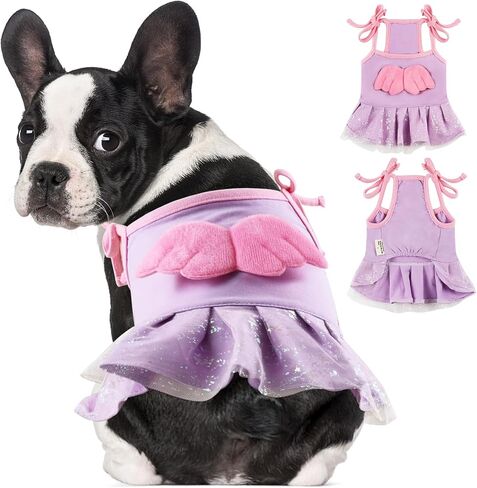 Dog Dress Dog Summer Clothes, French Bulldog Princess Dress Gauze Slip Skirt with Angel Wing Decor, Girl Cat Tutu Dress Puppy Party Dress, Dog Weeding Outfit Pet Apparel for Schnauzer Yorkshire Teddy in Saudi Arabia
