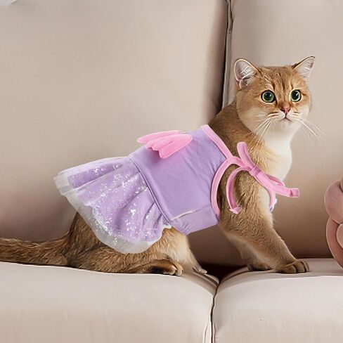Dog Dress Dog Summer Clothes, French Bulldog Princess Dress Gauze Slip Skirt with Angel Wing Decor, Girl Cat Tutu Dress Puppy Party Dress, Dog Weeding Outfit Pet Apparel for Schnauzer Yorkshire Teddy in Saudi Arabia