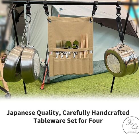 Premium Stainless Steel 12 Piece Camping Cutlery Set, Camping Utensil Set of 4 for Family, Hiking & Backpacking Utensils, Camping Flatware Including Durable Fork Spoon & Chopsticks & Brown Bag in Saudi Arabia