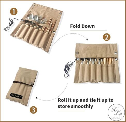 Premium Stainless Steel 12 Piece Camping Cutlery Set, Camping Utensil Set of 4 for Family, Hiking & Backpacking Utensils, Camping Flatware Including Durable Fork Spoon & Chopsticks & Brown Bag in Saudi Arabia