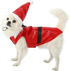 Dog Cat Christmas Costumes, Santa Claus Bow Tie Tuxedo Suit with hat, Pet Xmas Shirt Party Holiday Dressing up Outfit Clothes for Small Medium Dogs (Red/S)