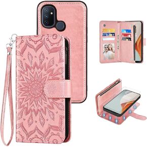 Phone Case for OnePlus Nord N100 Zipper Wallet Magnetic Detachable Cell Cover with Screen Protector Crossbody Lanyard Strap Flip Card Holder Slot One Plus N 100 4G 1 Plus 1plus One+ 1+ 100N Gray