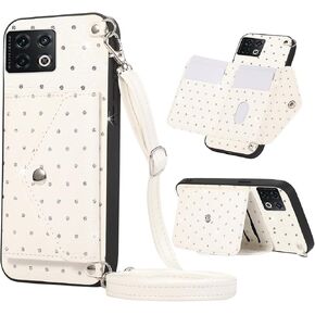 Phone Case for OnePlus 10 Pro One Plus 10Pro 5G Wallet Cover with Crossbody Shoulder Strap Stand Leather Card Holder Credit Pocket Cell Accessories On 1Plus 1 + Plus10 1+ Pro Ten Girls White in Saudi Arabia