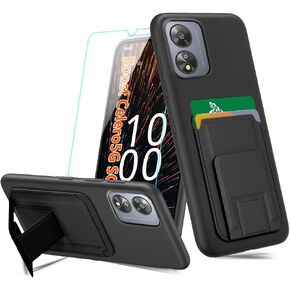 Compatible for Boost Celero5G SC 2024 Phone Case with Tempered Glass Screen Protector, Folding Kickstand/Stand Wallet Card Holder/ Slots Protective Cover Case for Boost Celero 5G SC 2024 - Black