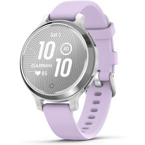Garmin Lily® 2 Active, Small and Stylish Smartwatch, Built-in GPS, Hidden Display, Patterned Lens, Up to 9 Days Battery Life, Silver with Purple Jasmine Silicone Band
