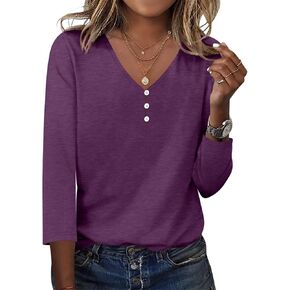 PGANDS Women's 3/4 Sleeve V Neck T Shirts Casual Lightweight Button Tops