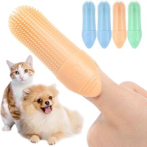 4Pcs Dog Toothbrush, Dog Toothbrush Finger for Cats and Dogs, 360° Cleaning Finger Toothbrush for Dogs, Food Grade Silicone Dog Finger Toothbrush Fits Most Fingers