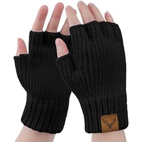 LADES Fingerless Gloves for Women Warm - Winter Thermal Gloves Knitted Soft Half Fingers Mittens for Driving Working Typing