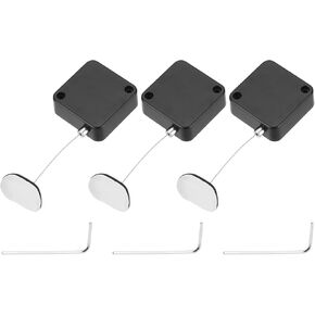 MECCANIXITY 3.3 ft Retractable Cable Lock with Adhesive Arc Patch Remote Control Security Lock with Adjustable Cord Tether Anti Theft for Laptop, TV, 600g, Black, 3 Pack