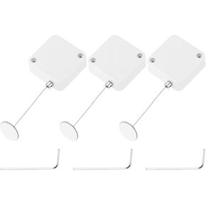 MECCANIXITY 4.9 ft Retractable Cable Lock with Adhesive Round Patch Remote Control Security Lock with Adjustable Cord Tether Anti Theft for Laptop, TV, 600g, Black, 3 Pack