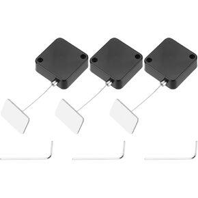 MECCANIXITY 4.9 ft Retractable Cable Lock with Adhesive Square Patch Remote Control Security Lock with Adjustable Cord Tether Anti Theft for Laptop, TV, 600g, Black, 3 Pack