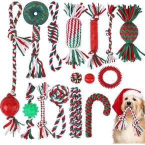 EXPAWLORER 15 Pack Christmas Dog Toys Bulk Set - Dog Toys Christmas Pack, Durable Squeaky Rope Ball Toys, Indestructible Rubber Chew Toys, Interactive Toys for Small Medium Large Aggressive Chewers