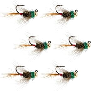 The Fly Fishing Place Tungsten Bead Tactical CDC Frenchie Czech Nymph Euro Nymphing Fly - 6 Flies Size 14