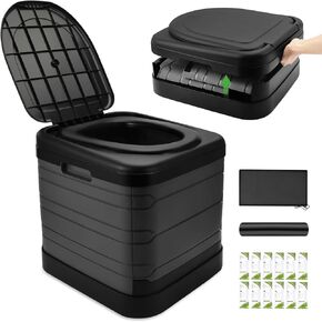 16.5in Hutigertech XXL Portable Toilet,Upgraded Collapsible Travel Toilet with toilet bags & Absorbent Gel Powder for Camping, Hiking, Car, Outdoor, Boat, Beach and RV Travel