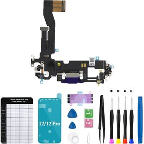 for iPhone 12 Charging Port Replacement for iPhone 12 Pro USB Data Dock Connector Antanna Microphone with Repair Tool Kit for A2172 A2402 A2403 A2404 (White)