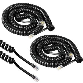 YzmrBdqc 2 Pcs Telephone Phone Handset Cable Cord, RJ9 Telephone Cable Lead Curly Spring Coiled Spiral Handset Wire 2 Meter / 6.6 Feet Compatible with Landline/IP Phones