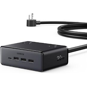 UGREEN Charging Station, 20W Max 8-in-1 USB-C GaN Power Strip for iPhone 16/15 and MacBook Air/Pro, 5 ft Cord with 4 AC, 3 USB-A, and 1 USB-C Ports, Fast Charging Desktop Charger for Home, Office