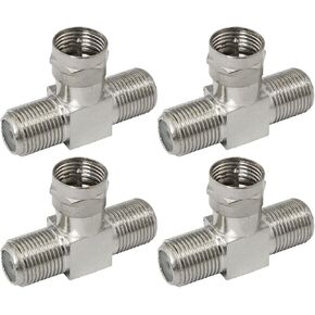 4PCS F Type RG6 Male to 2 F Female 3 Way Cable Splitter Coax T Connector Adapter Coaxial Cable Splitter TV Splitter for Video VCR Antenna Cable Satellit, Silver