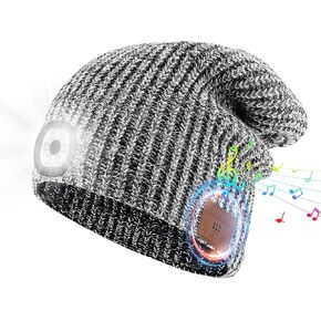 Rotibox Bluetooth Beanie Hat with Light, Music Knit Hat with Headphones for Outdoor Sports,Warm Winter Beanie