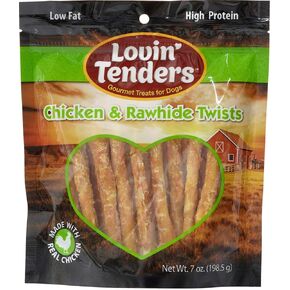 Lovin' Tenders Chicken Breast & Biscuits Dog Treats 7 oz with 4 inch Cadet Pressed Rawhide Bone