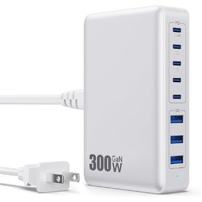 USB C Charger 300W USB C Charger Block 8-Ports GaN IV Fast Charging Station,PD 100W Laptop Charger Hub Wall Charger Adapter Compatible with MacBook/Air,DELL,Steam Desk,iPhone 16/15/14,Galaxy S24 etc