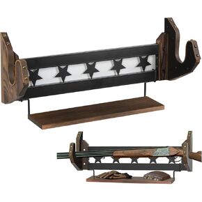 Wall Mounted Gun Rack Single Rifle Horizontal Hanger Hook with Shelf for Shotgun Firearms Bow, Display Holder Storage Organizer Rack -MK877B