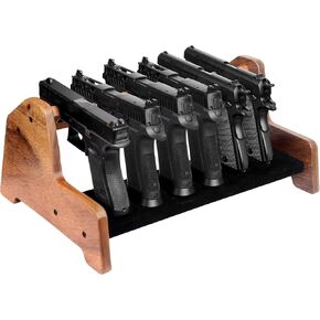 simesove Walnut Wood Pistol Rack Gun Rack, Gun Safe Pistol Storage, Gun Safe Accessories Organizer, 6 Pistol Rack Holder with Carpeted
