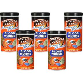 Omega One 5 Pack of Freeze Dried Blood Worms Fish Treat, 0.96oz Each