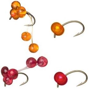 Wiggle Egg and Hot Glue Egg Fly Fishing Flies for Fly Fishing Size 8. Mixture of Orange in Pink