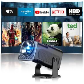 جهاز عرض صغير ذكي مع واي فاي وبلوتوث، جهاز عرض محمول 4K، تعديل دوران 180 درجة مع نظام أندرويد، جهاز عرض فيديو منزلي مع تصحيح الانحراف التلقائي (أسود)