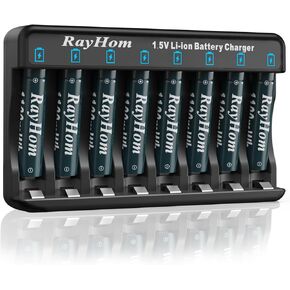Rechargeable AAA Lithium Batteries with Charger, 8Pack Li-ion Triple a Battery, 1.5V 1100 mWh High Capacity, Cycle Times Over 1000+