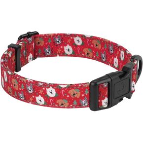 Taglory Christmas Dog Collar, Adjustable Holiday Dog Collars with Quick Release Buckle, Soft Polyester Cotton, Cute Santa Reindeer Pattern Collar for Small Medium Dogs Christmas Celebration, Green, M
