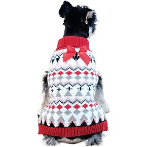 Tangpan Classic Bow-Knot Festive Knit Turtleneck Pet Dog Sweater Fair Isle Puppy Clothes Apparel（Red,M