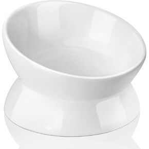 1 Pack White Cat Bowl with Tilted＆Elevated Design,Which Can Anti Vomiting and Protect Pets' Spines.A Ceramic Pet Food Bowl for Flat Faced Cats, Small Dogs.