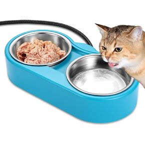 Heated Water Bowl - KOKOPRO 46OZ for Outdoor Heated Pet Bowl Stainless Steel Heated Water Bowls Food Warmer, Double Heated Pet Bowl for Feral Cat Feeding Station Provide Non Freezing Water in Winter