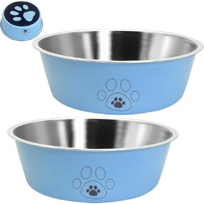 2PCS Stainless Steel Dog Bowls, 27 OZ Non-Slip Puppy Bowls with Suction Cup Silicone Bottom Large Capacity Metal Cat Food and Water Bowls Rubber Base Pet Dish for Small Medium Large Cats Dogs