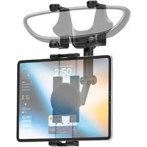 Car Rearview Mirror Tablet Holder Mount for 4.7"-13" Phone & iPad - 2024 Upgraded 360° Rotating Rear View Mount with Adjustable Arm Length, Compatible with iPad Pro/Air/Mini, Galaxy Tab/Z Fold, iPhone