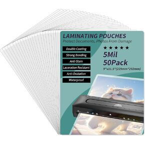 Laminating Sheets - 3Mil 50 Pack Thermal Laminating Pouches, 9"x11.5" Clear Laminate Sheets for Schedules, Menus, Certificates, Art Drawings, Round Corner
