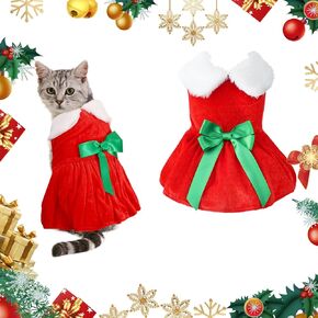 Cute Pet Christmas Costume, Girl Dog Christmas Holiday Dress with Fur Collar, Cat Velvet Skirt Dog Costume Christmas Outfits for Cats Puppy Kitten Small Dogs Pets Cosplay Party Xmas New Year, (S)
